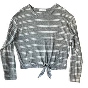 Caution to the Wind Women Long Sleeve Crewneck Blouse size S, Gray White Stripes